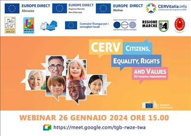 Webinar “CERV – Citizens, Equality, Rights and Values” - 26 gennaio 2024 ore 15.00