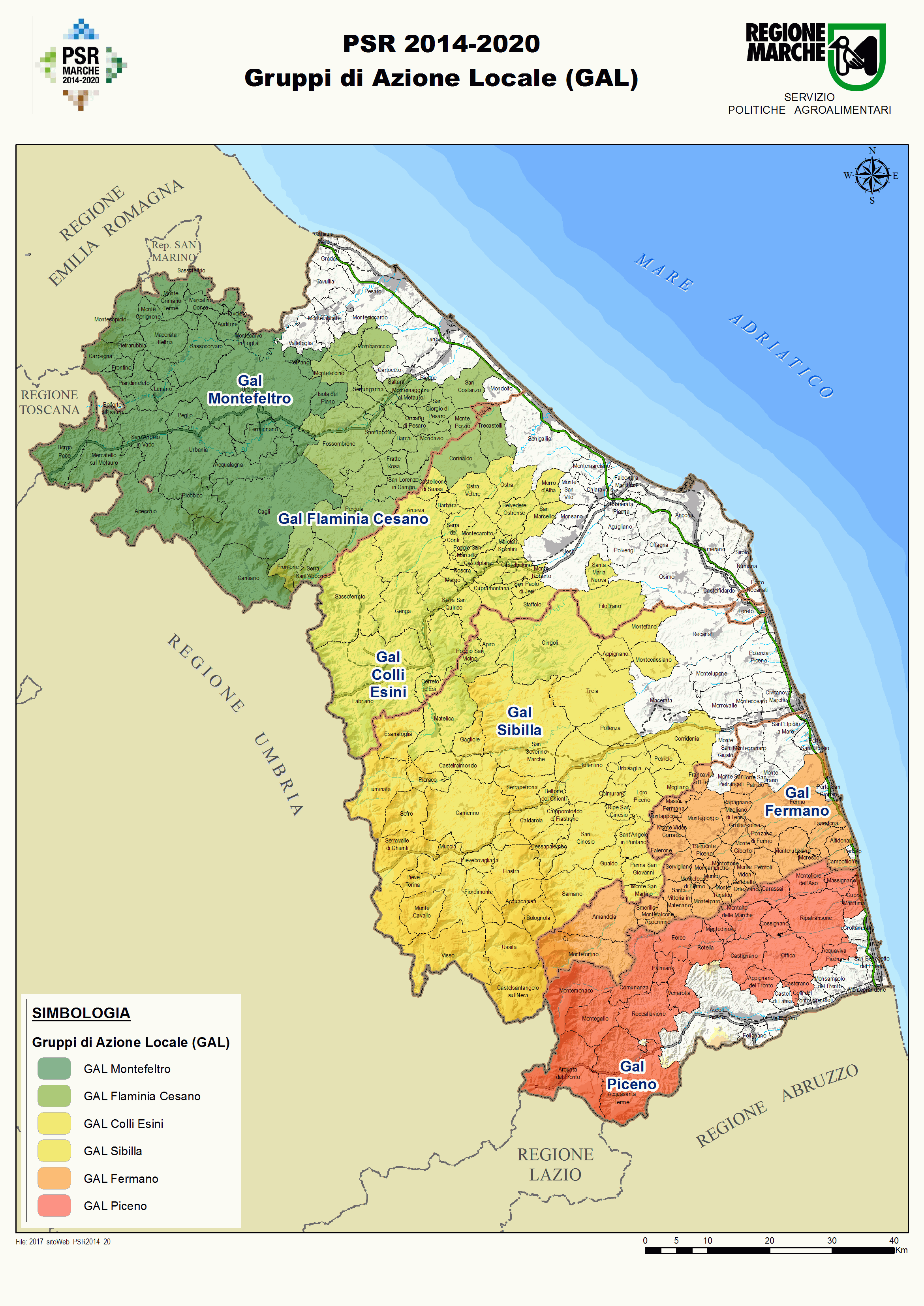 cartina dei Gruppi di Azione Locale della regione Marche